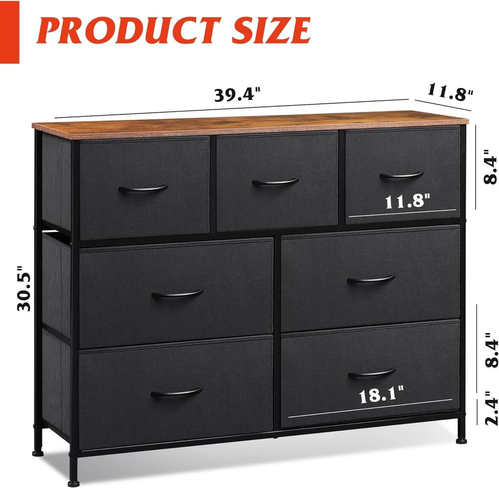 WLIVE Dresser for Bedroom, 7 Drawers, TV Stand, Rustic Brown