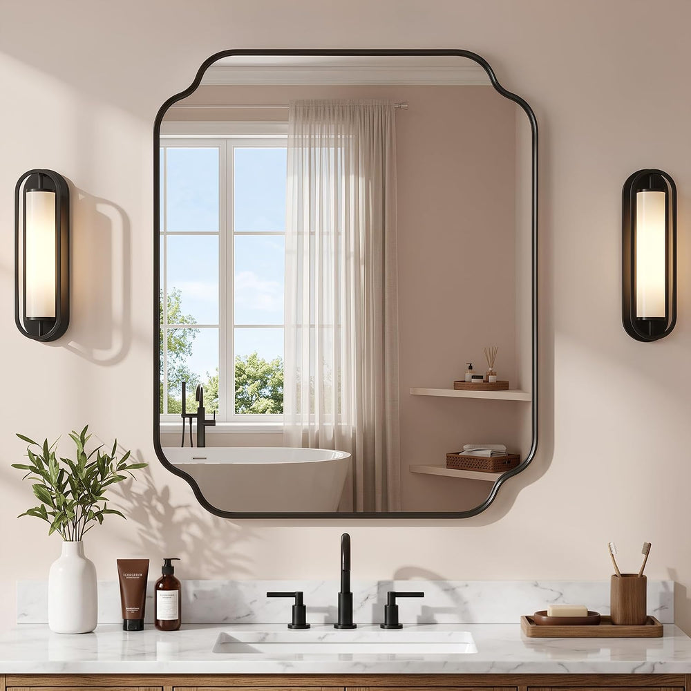 Suidia 30"x36" Bathroom Mirror for Wall, Scalloped Vanity Mirror, B...