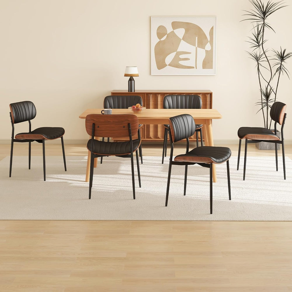 PU Leather Dining Chairs Set of 4 with Walnut Bentwood, Black