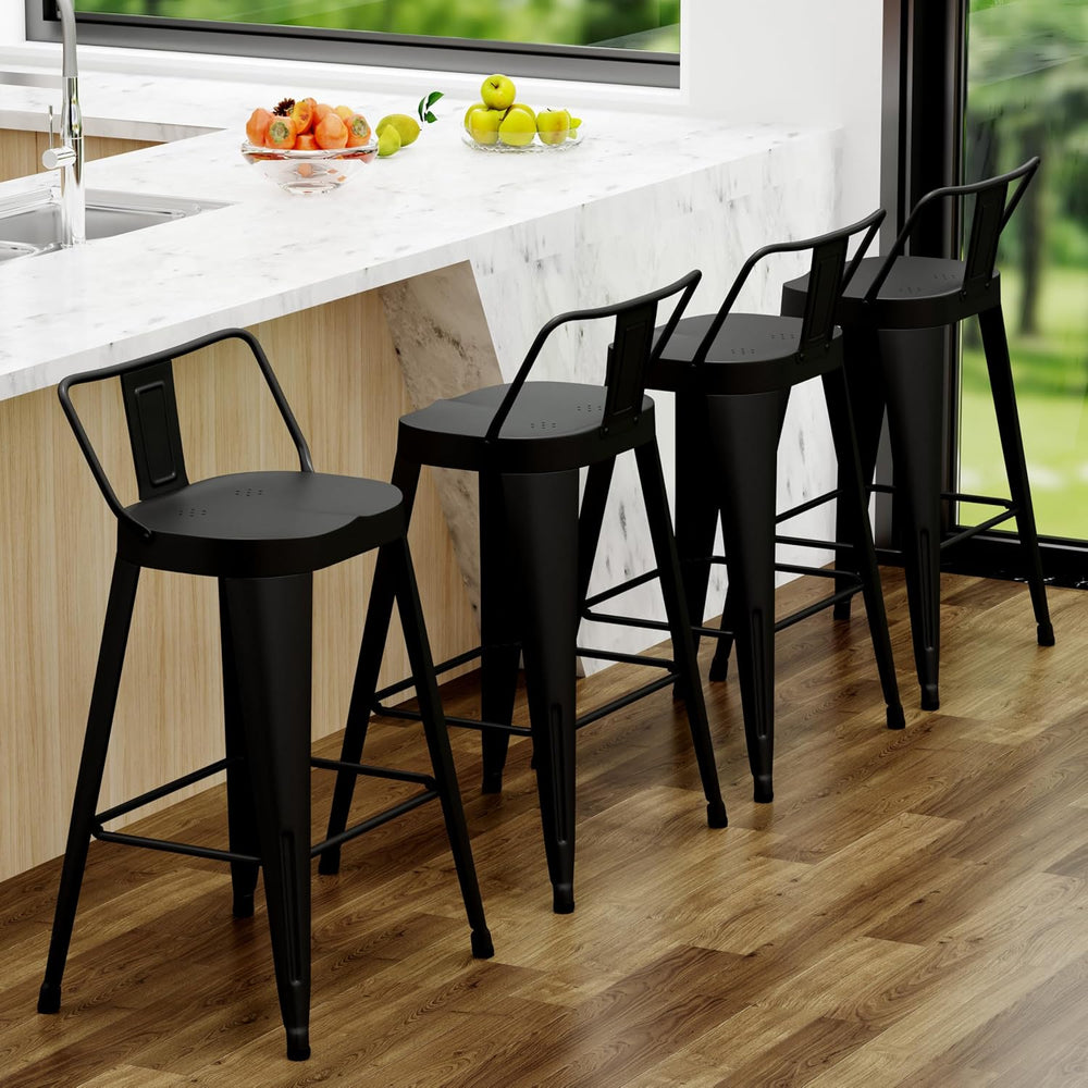 ALISH Bar Stools Set of 4, 24 Inch Counter Height Stools with Back, Black