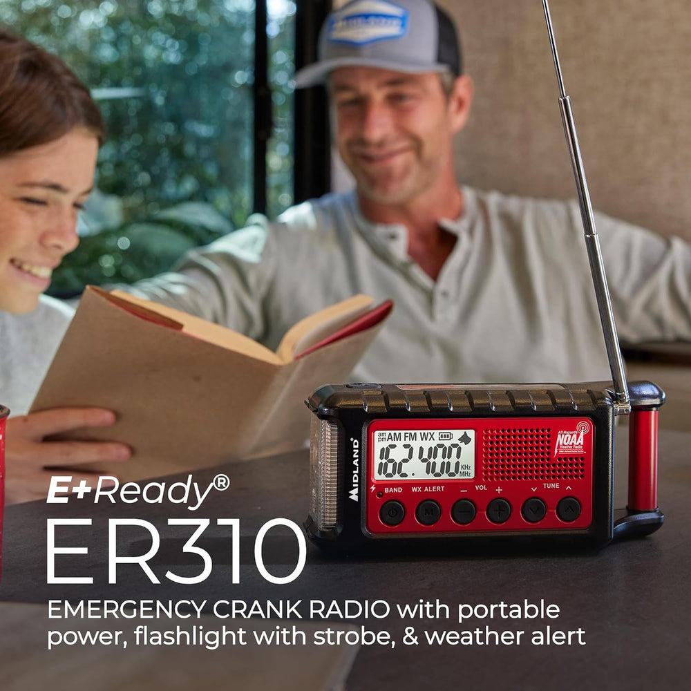 Midland - ER310, Emergency Crank Weather AM/FM Radio - Red/Black