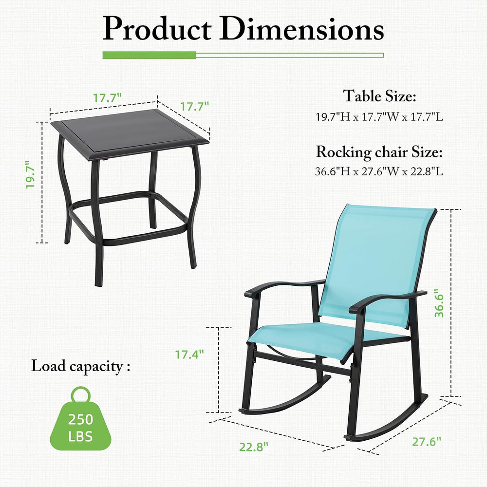 Shintenchi 3 Piece Rocking Bistro Set, Outdoor Furniture with Rocker Chairs a...