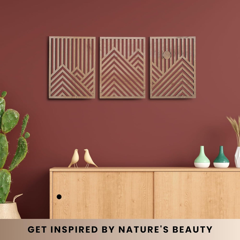 qmmp Modern Wooden Wall Sculptures - Set of 3 - Home Decor Accent - Large Wal...