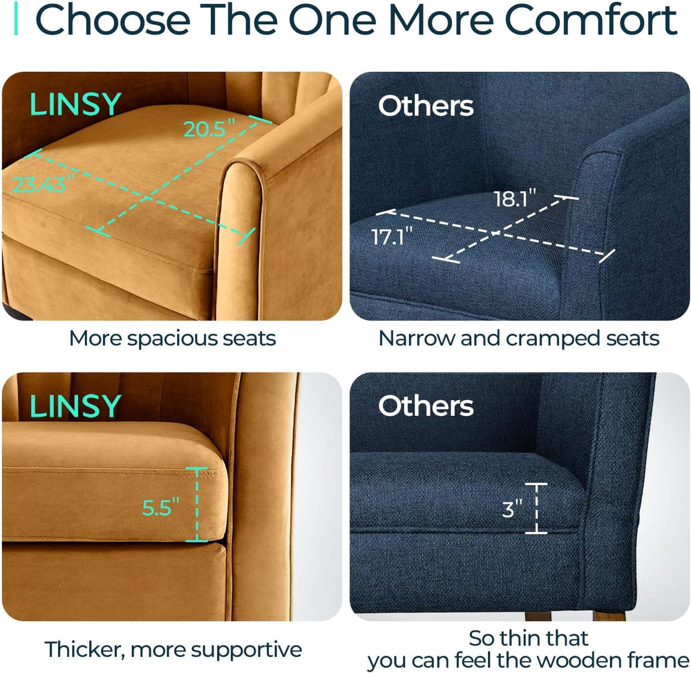 LINSY Accent Chair with Ottoman, Modern Armchair Comfy Barrel Reading Chair w...