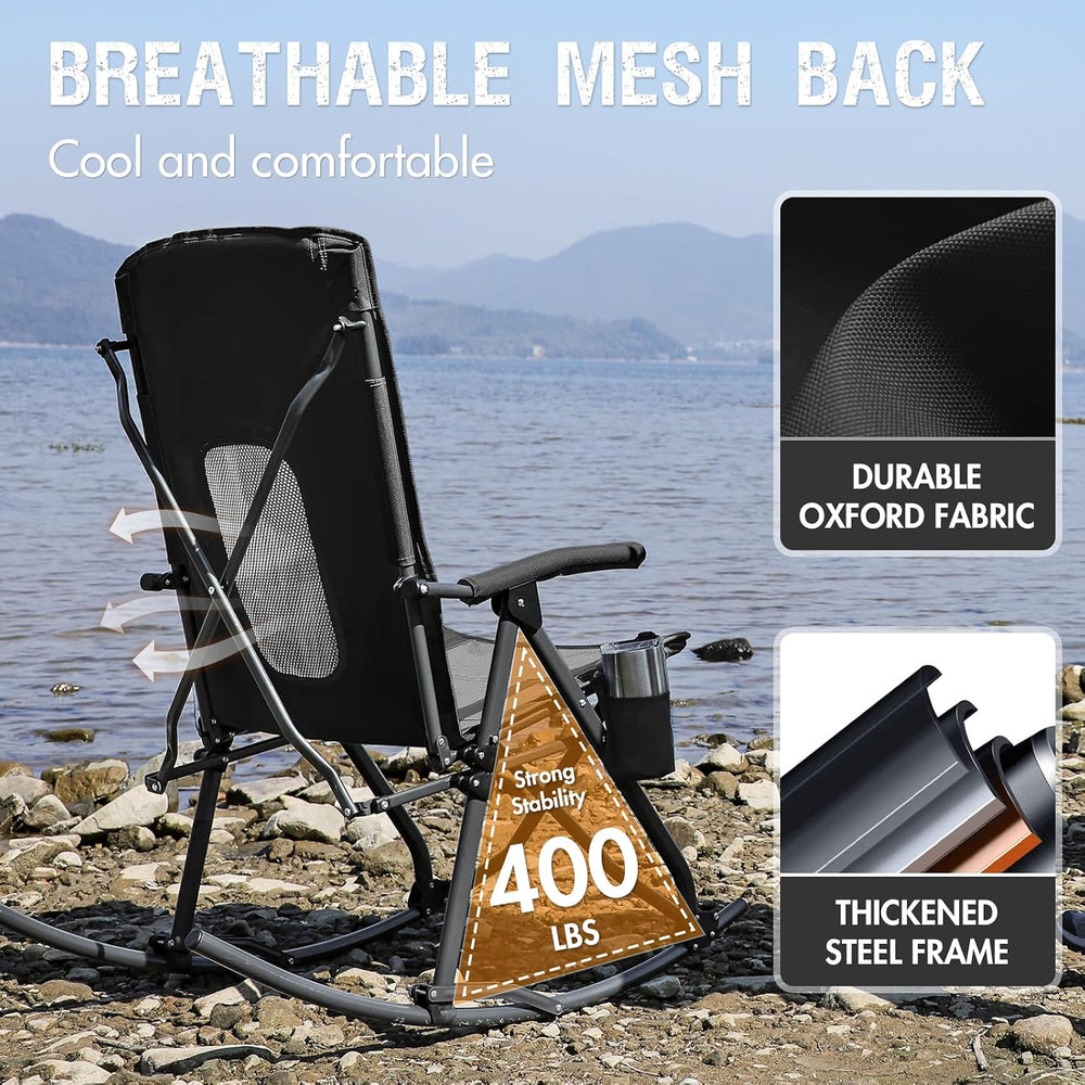 Portal Oversized Folding Rocking Camping Chair Portable 400 lbs Black