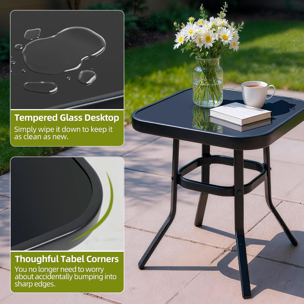 SUNCROWN Outdoor 3-Piece Rocking Chairs Patio Bistro Set Black Steel Furnitur...