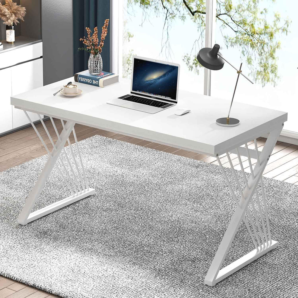 FOLUBAN White Desk, Modern Wood and Metal Computer Desk for Home Office, Simp...