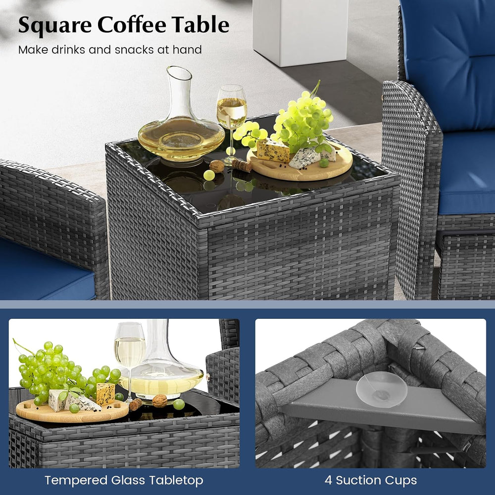 Tangkula 5 Pieces Patio Conversation Set, PE Wicker Rattan Outdoor Furniture ...