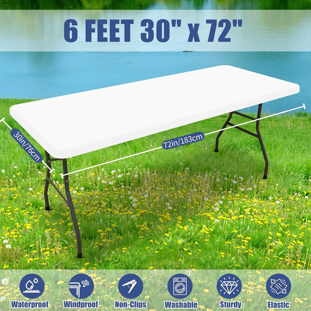 Moosfor 4 Pack Rectangle Spandex Fitted Table Cloth, 6FT Elastic Tablecloth