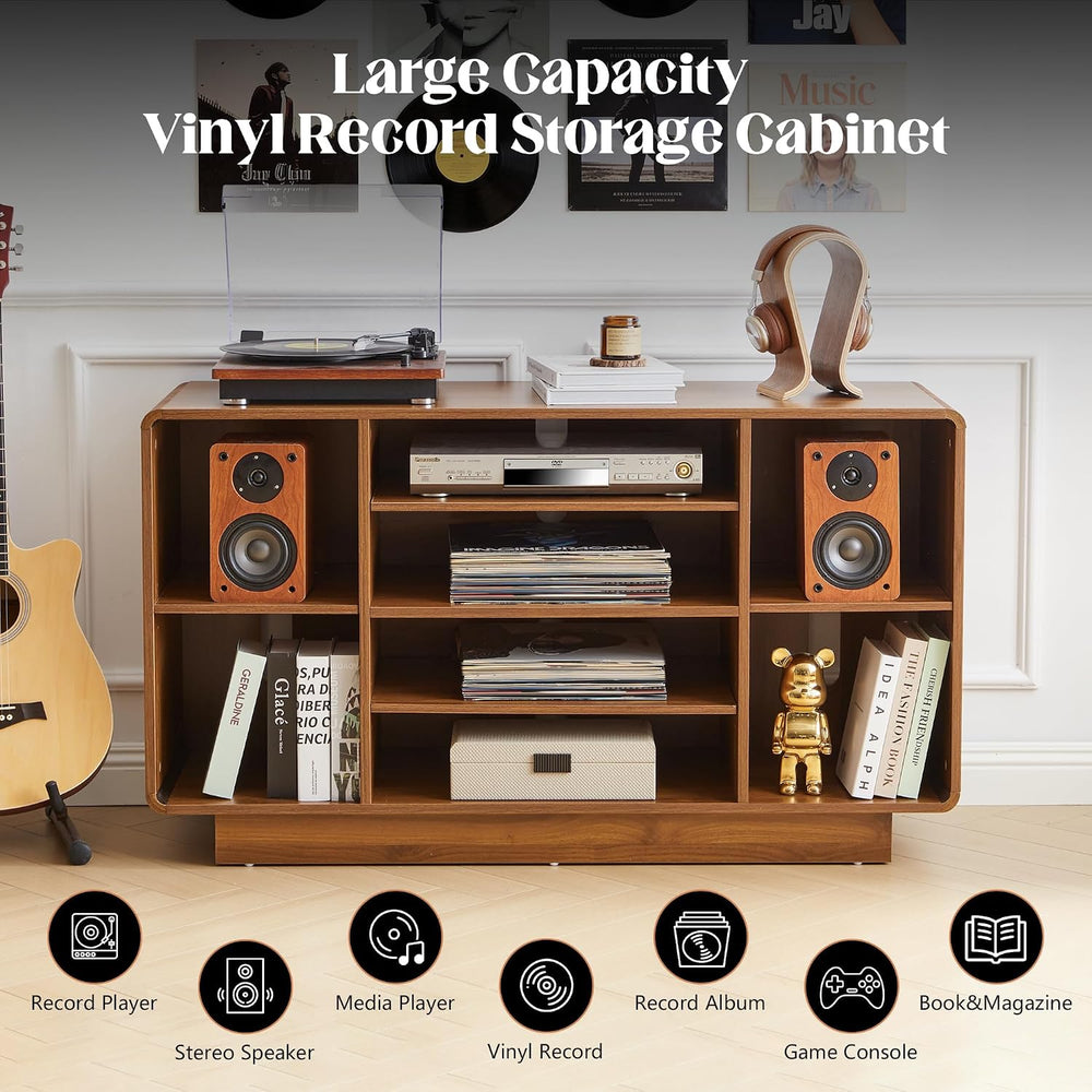 RARZOE 5-Tier AV Media Cabinet with Adjustable Shelves, 47'' Walnut