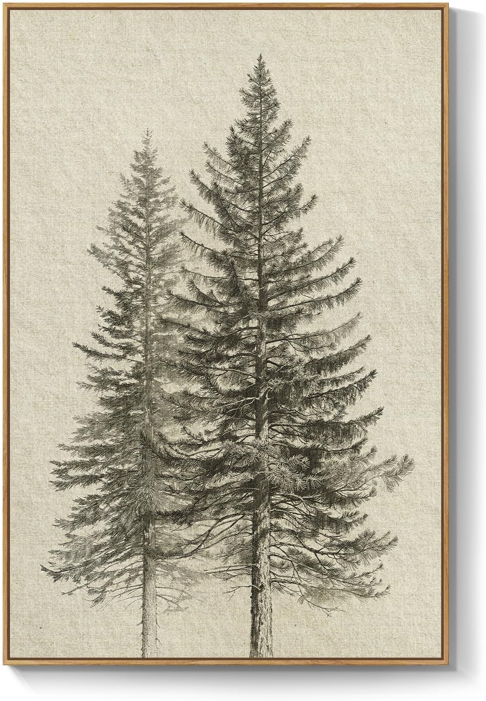 Framed Vintage Rustic Vertical Pine Tree Wall Art for Living Room, 24x36 In
