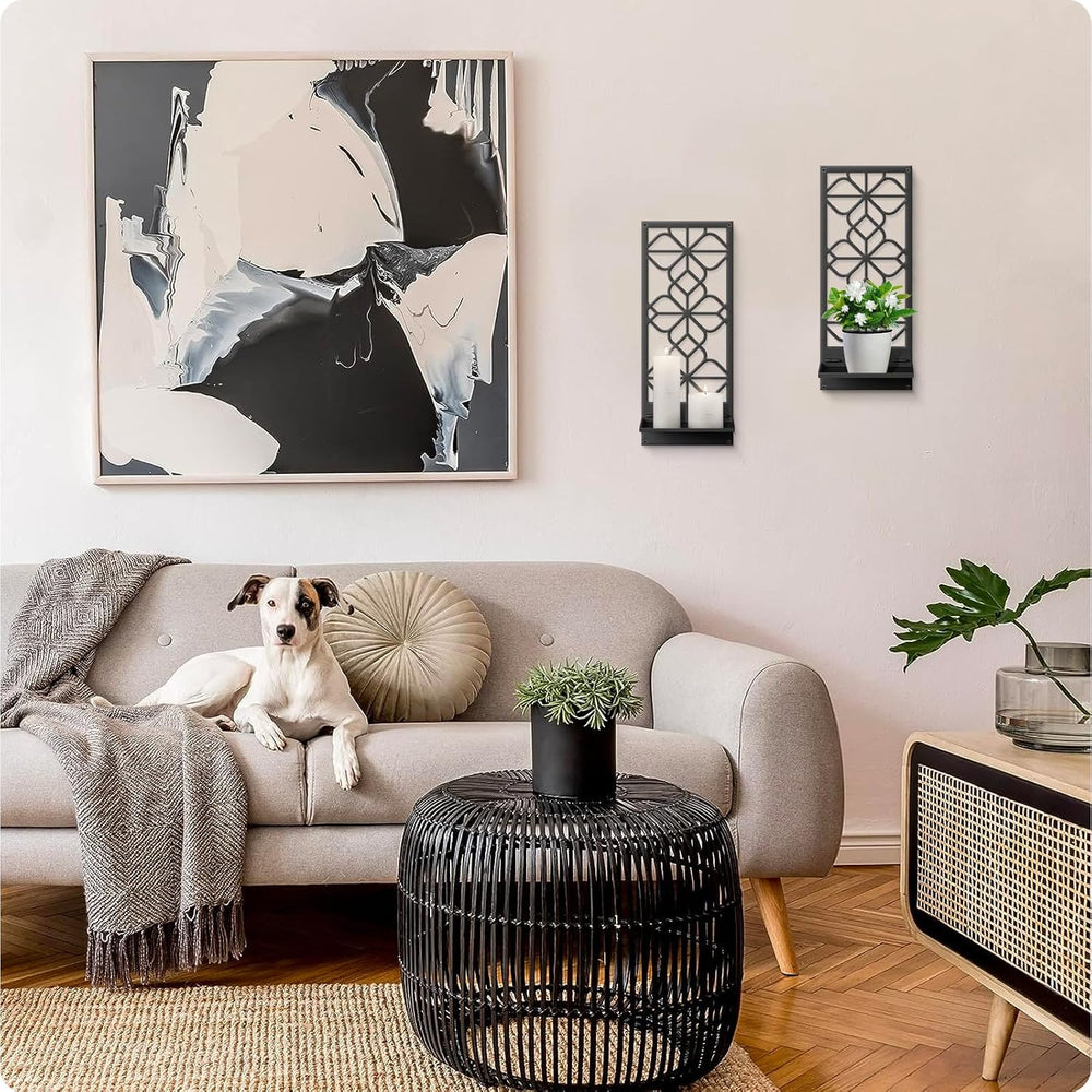 Black Metal Wall Art, Set of 2, Wall Candle Holder