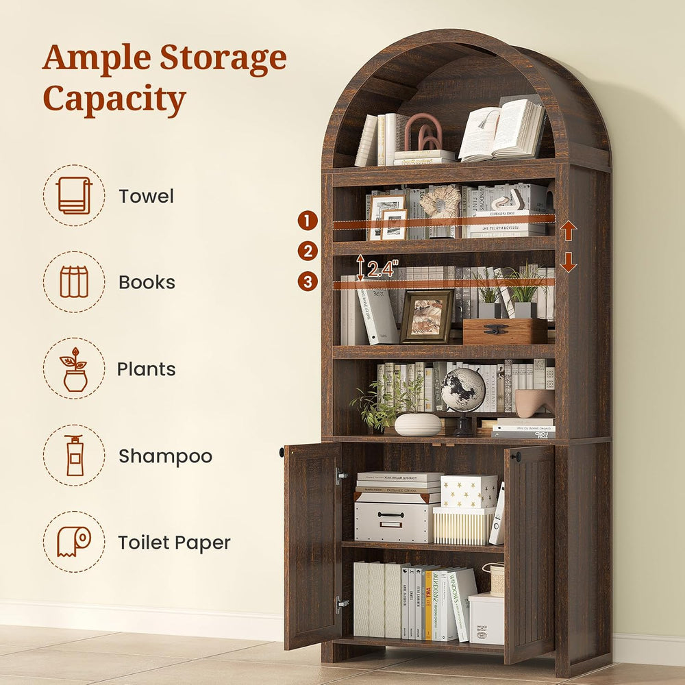 81" Tall Arched Cabinets,Bookcase with storage,Mid-Century Modern 6-Tier...