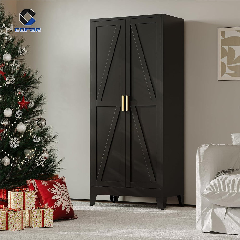 COFaR Wardrobe Closet with Doors, Metal Bedroom Armoire with Adjustable Hangi...