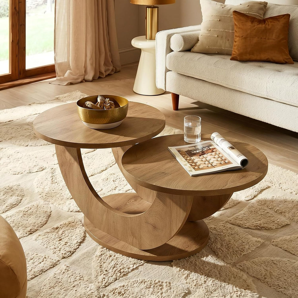Tribesigns 45.3" Round Wooden Coffee Table, 2-Tier Farmhouse Center Table