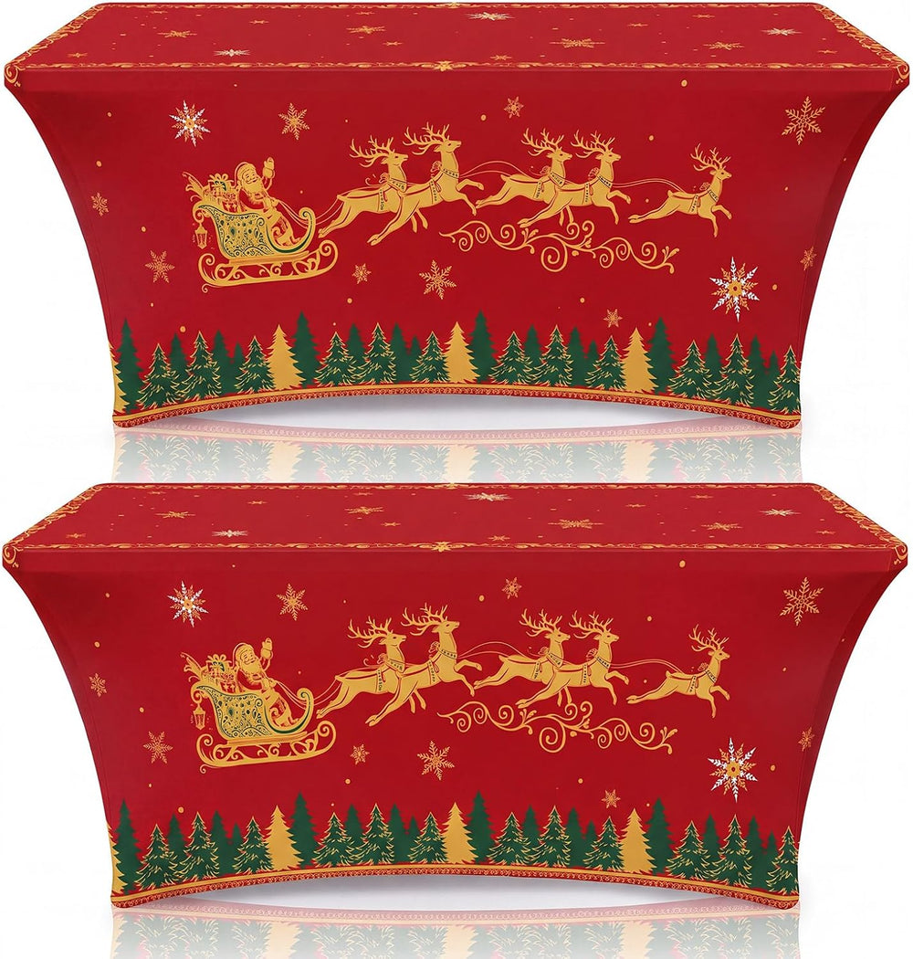 Haull 2 Pcs Santa's Sleigh Spandex Tablecloth 6ft Stretch Christmas