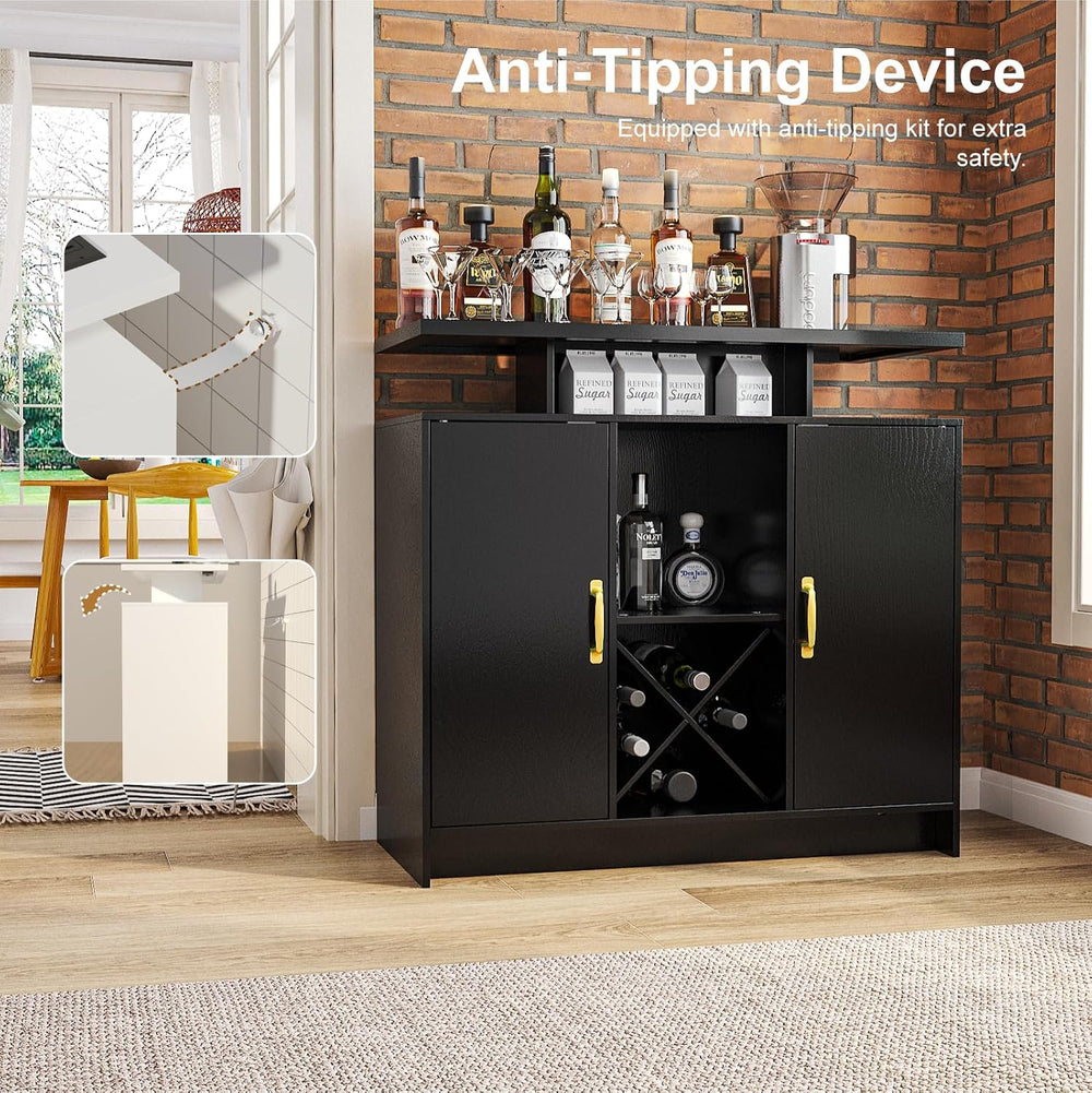 Wine Bar Cabinet with Power Outlet and LED Light for Dining Room