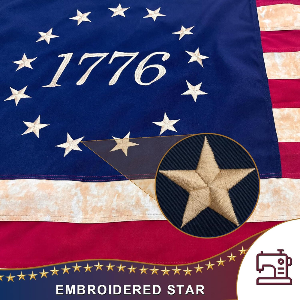 JRED 100% Cotton 1776 Betsy Ross Flag for Outside, 3x5 Tea-Stained 13 Star Co...