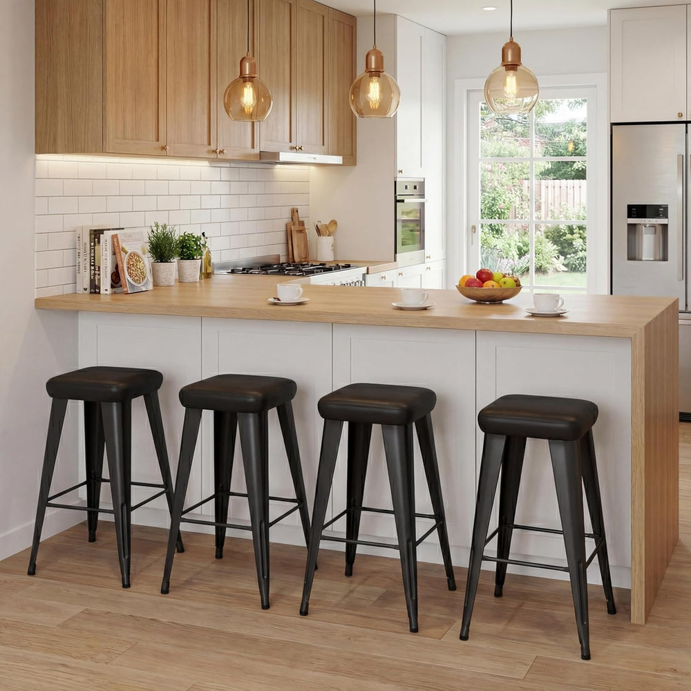 Aklaus PU Leather Metal Bar Stools 26 inch Faux Leather Counter Height Barsto...