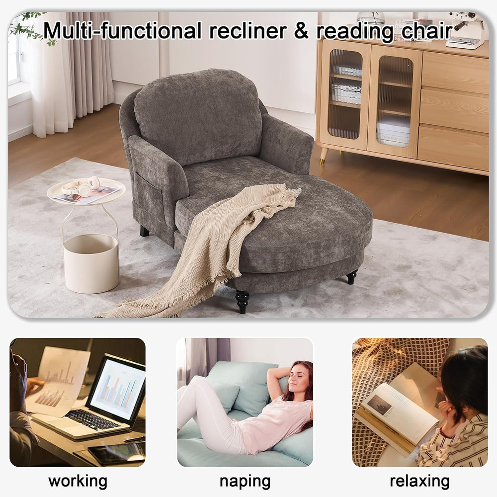 59.8” Chaise Lounge Chair Indoor, Oversized Reading Armchair, Brown