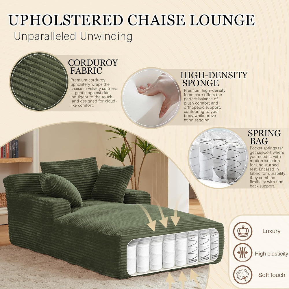 HANXIN Couch Chaise Lounge Chair Indoor, Boneless Sleeper Sofa Bed, Green