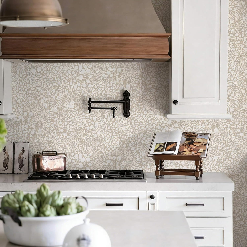 Heroad Peel and Stick Wallpaper Boho Beige Contact Paper Floral Wall Paper Re...