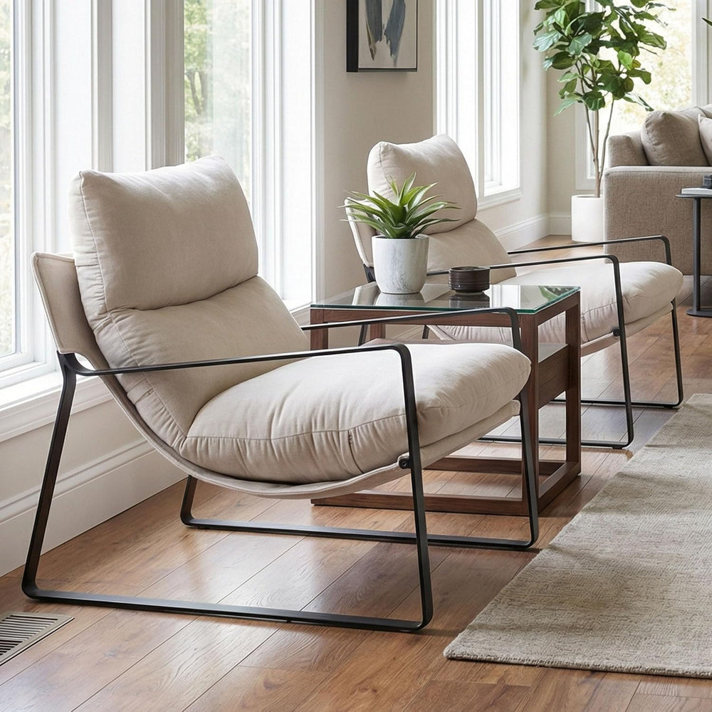 LukeAlon Set of 2 Modern Chenille Accent Armchair, White