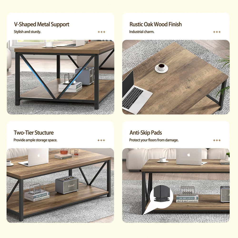 FOLUBAN Modern Coffee Table, Living Room Center Table with Storage, Wood and ...