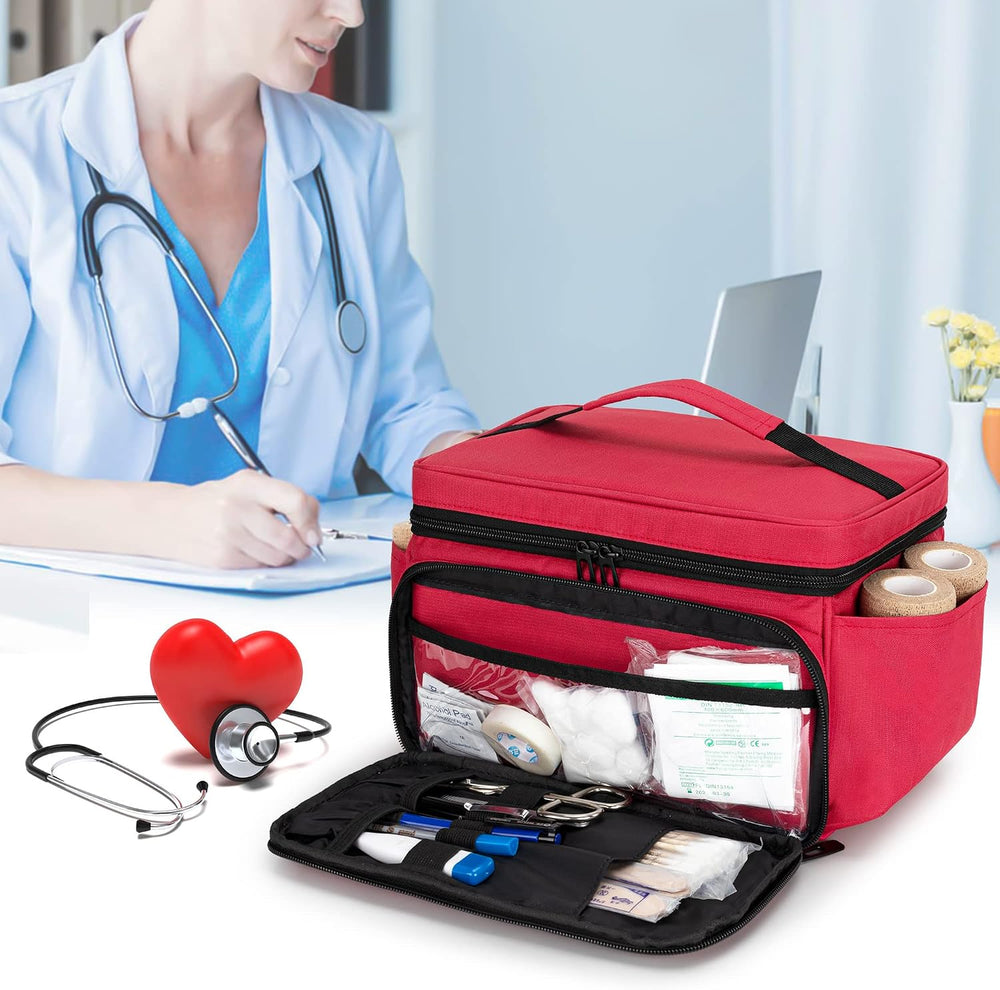CURMIO Small Medicine Storage Bag, Empty Family First Aid Kits Case, Red