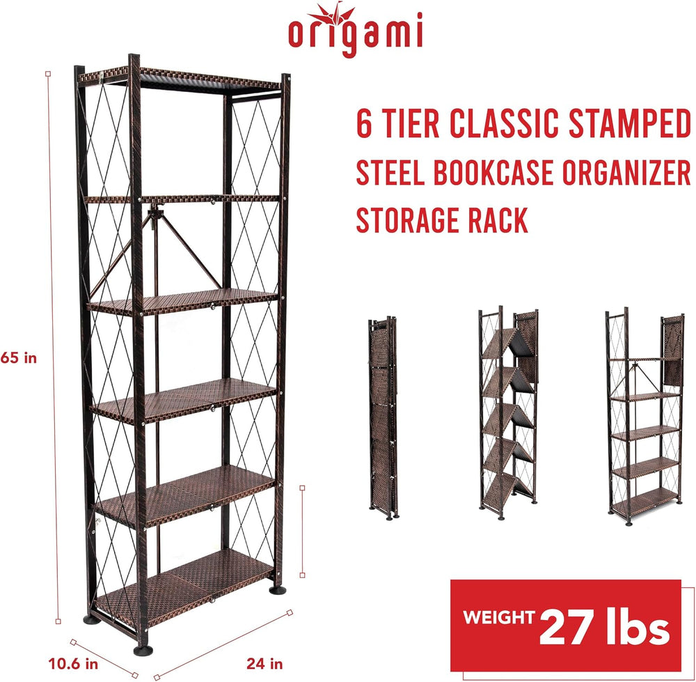 Origami 6-Tier Foldable Storage Shelves, Heavy Duty Shelving Rack Unit with W...