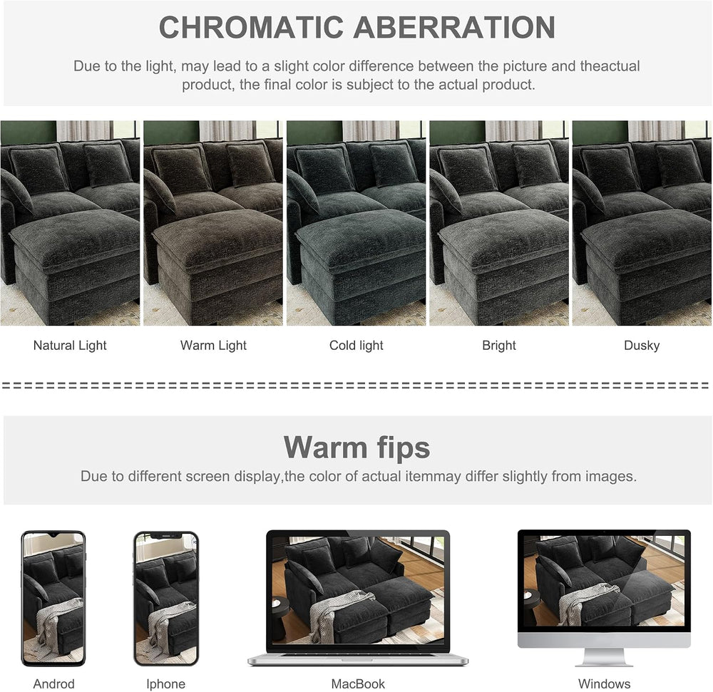 Hanherry 58" Cloud Couch Sectional Modular Sofa, Deep Seat Couches with ...