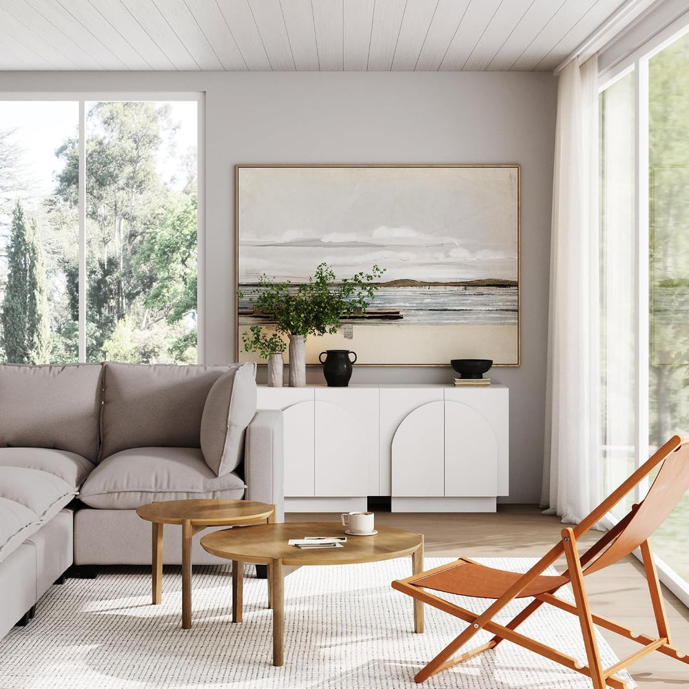 Nathan James Iris Mid-Century Modern Buffet Sideboard Credenza, White Wood St...