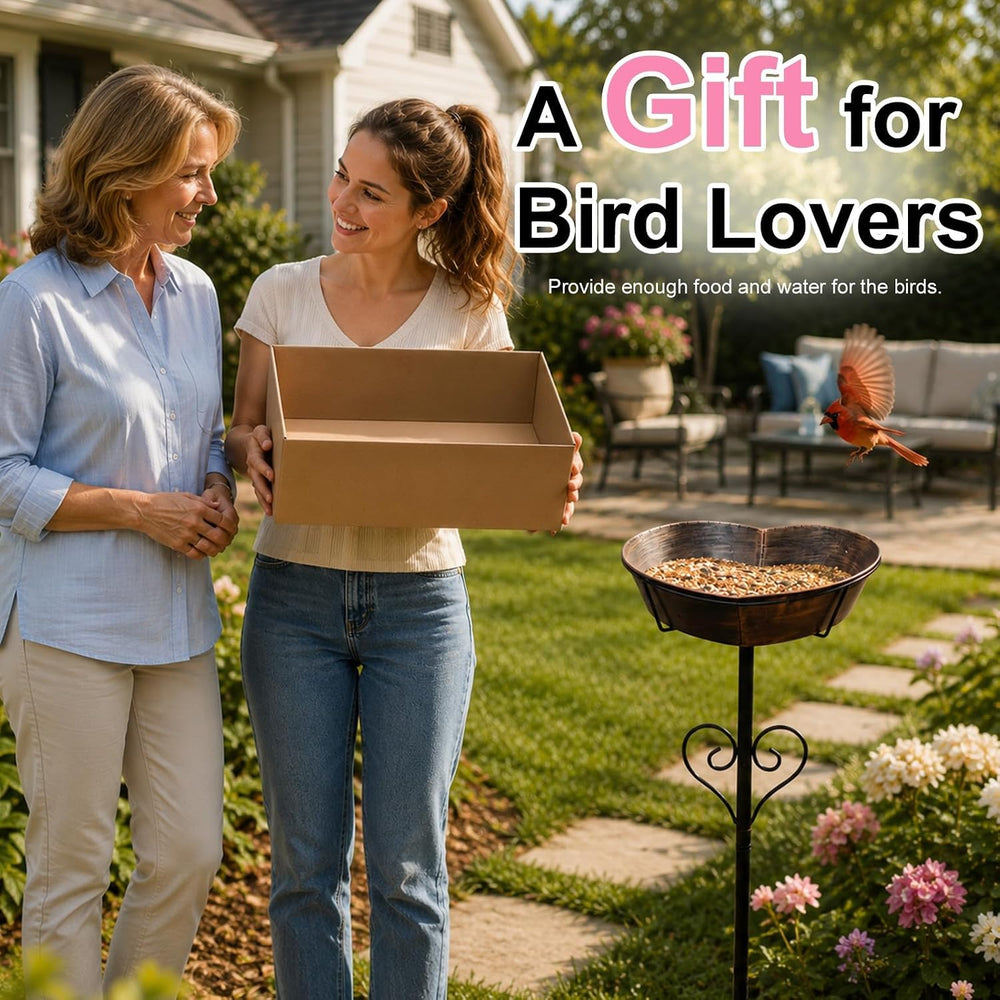 Metal Heart-Shaped Bird Bath - 13.8"D 3.15"Deep Removable Bowl