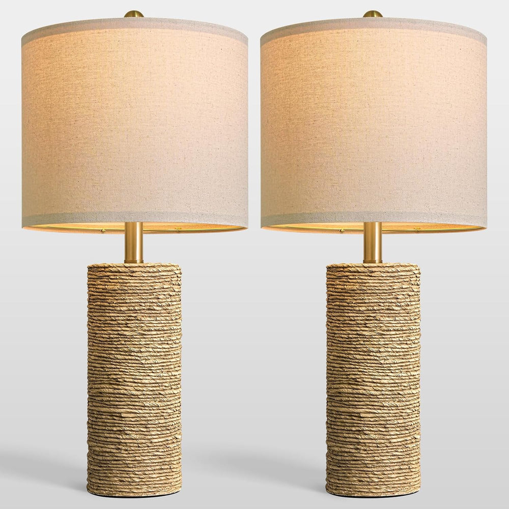 BOBOMOMO Boho Lamps Set of 2, 25.5" Coastal Farmhouse Bedside Lamps, Res...
