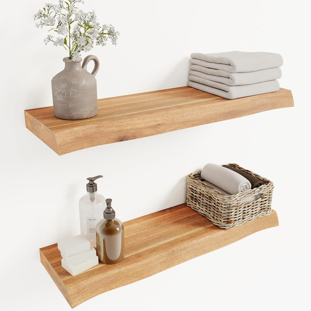 Howizz 24'' Live Edge Floating Shelves for Wall, Acacia Wood Wall Mou...