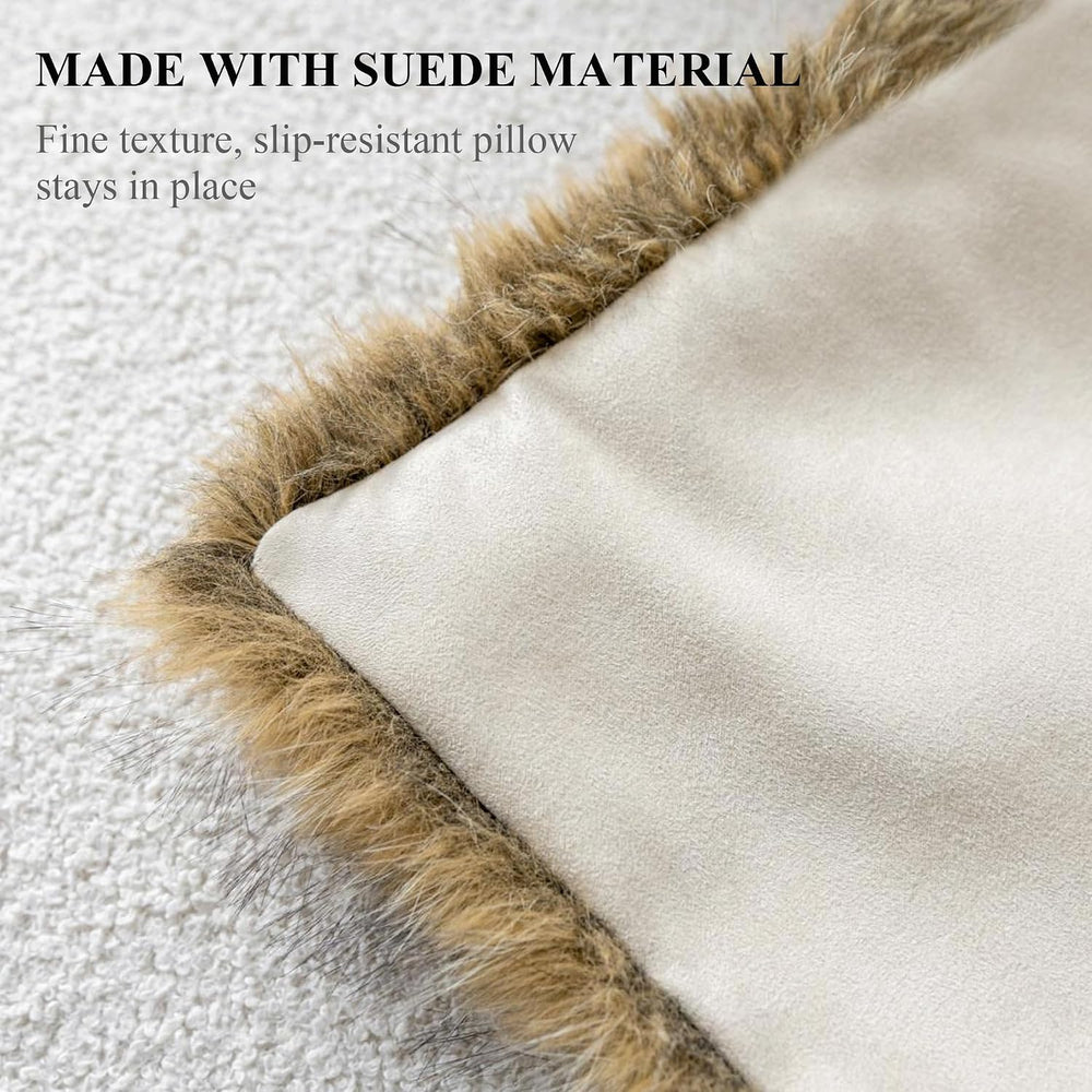 MOOX Faux Fur Pillow Covers 18x18 Inch Set of 2, Faux Raccoon Fur Textured De...