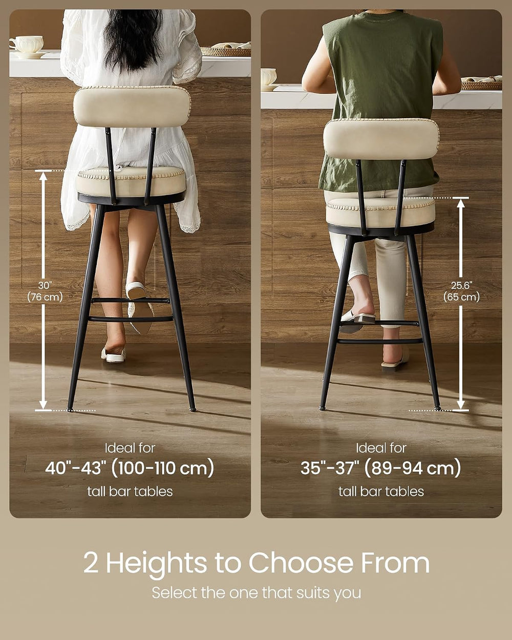 VASAGLE Bar Stools Set of 2, Swivel Counter Height with Back, 25.6-Inch
