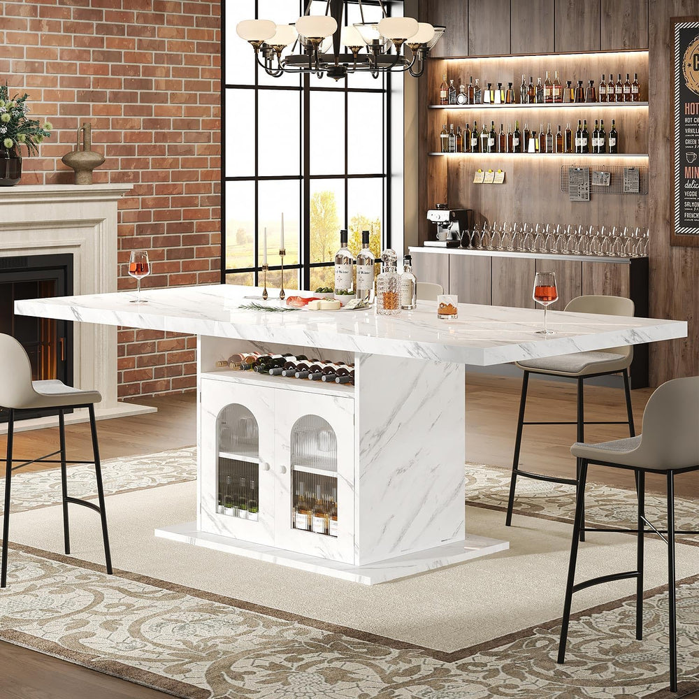 HSH 63" Modern White Faux Marble Dining Table for 6 with Storage Cabinet