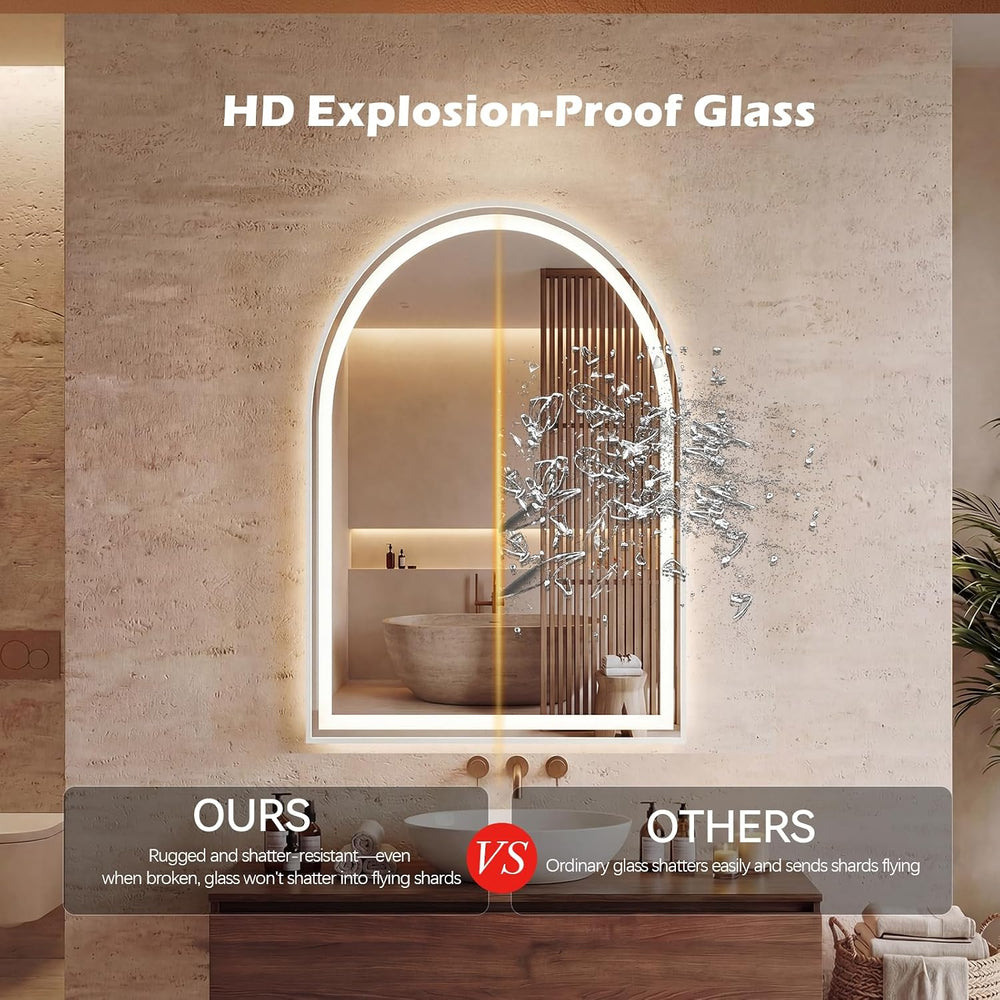 Arched LED Bathroom Mirror with Lights, 28x20 Inch Vanity Mirror