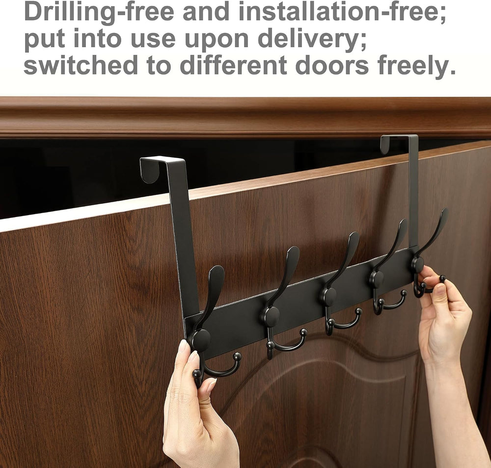 No Drill, No Installation Over The Door Coat Rack with 15 Hooks - Door Hanger...