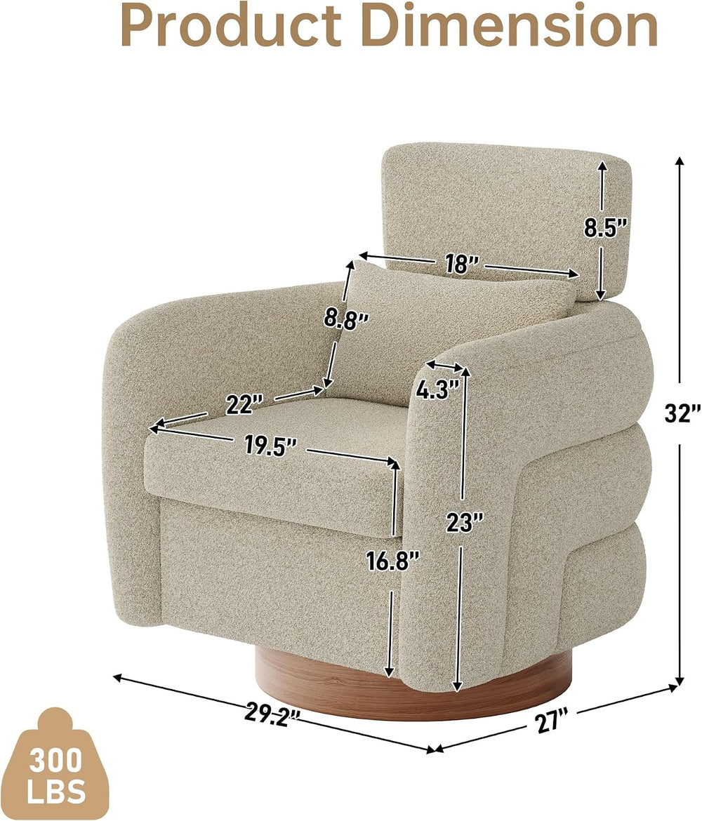 360 Degree Swivel Accent Chair with Adjustable Headrest, Camel