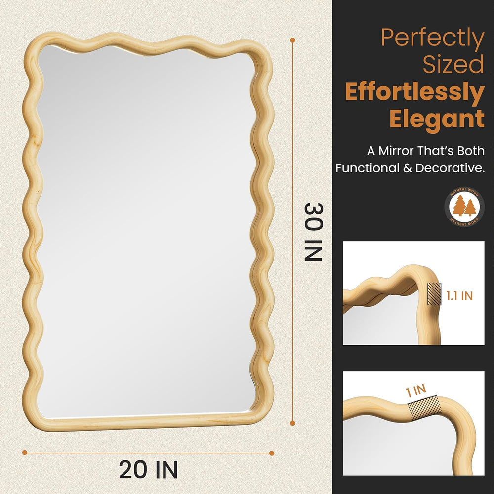 Wavy Wood Bathroom Vanity Mirror, 20"x30" Boho Decorative Wall Mirror
