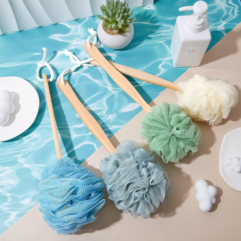 12 Pack Loofah with Long Handle, Back Scrubber for Shower,Dark Colors
