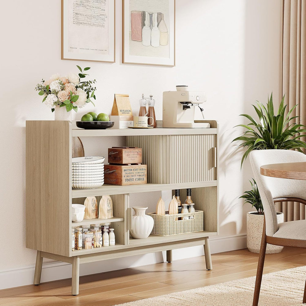 ONBRILL 44" Sideboard Buffet Cabinet with Outlet/Sliding Door Natural White