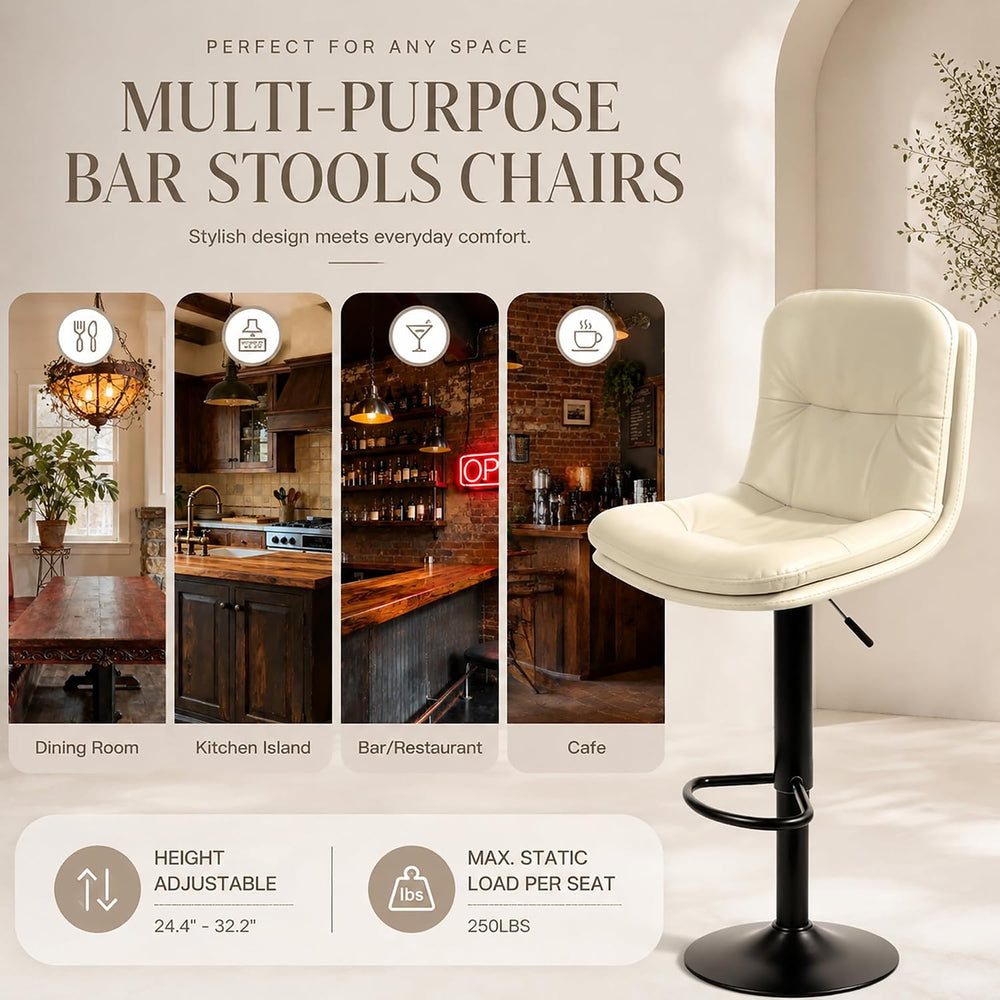 Bar Stools Set of 2 Swivel Adjustable Bar Chairs Counter Height