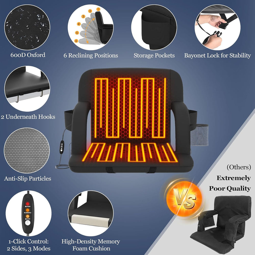 Seeutek 23" Heated Stadium Seats with Back Support, 2.5” Thick Cushion, 1PC