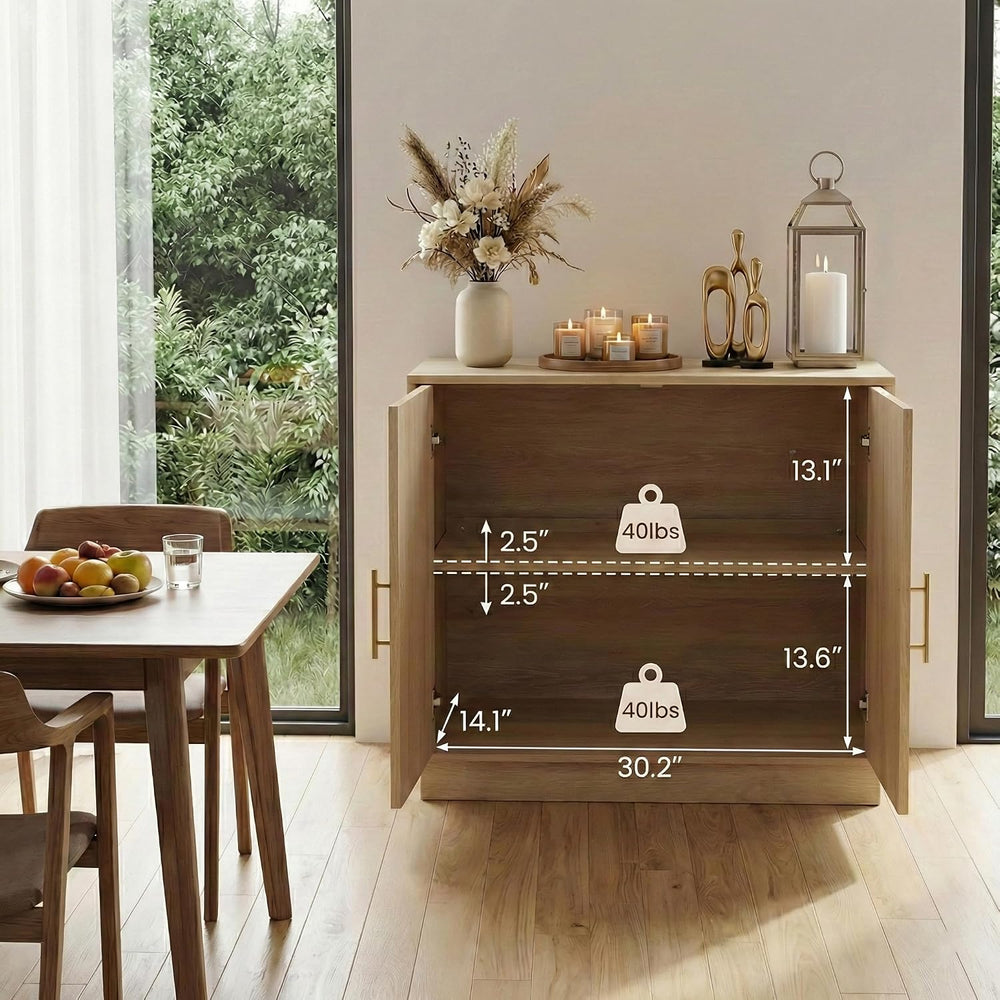 holzart 31.5" Modern 2 Door Storage Cabinet, Light Oak Sideboard Buffet ...