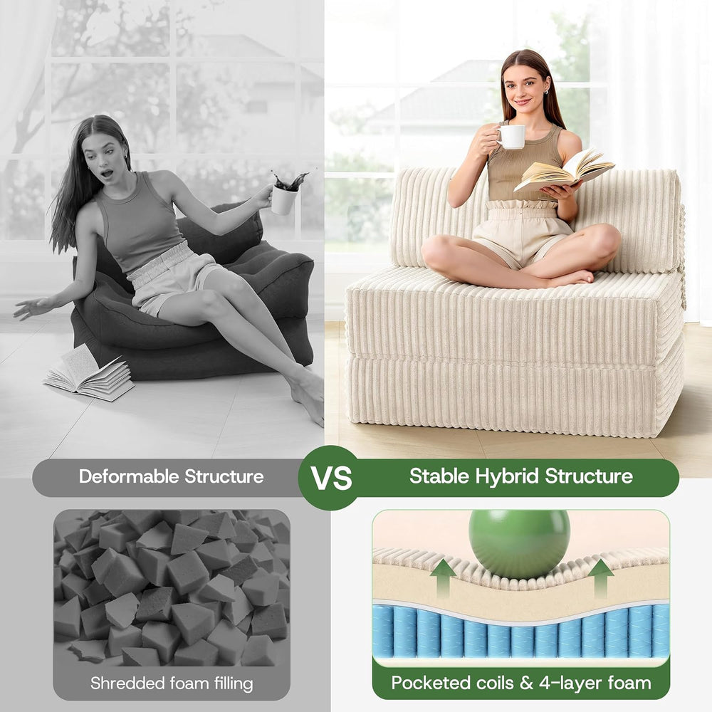 Folding Sofa Bed Convertible 4 in 1 Sleeper Chair Beige Twin