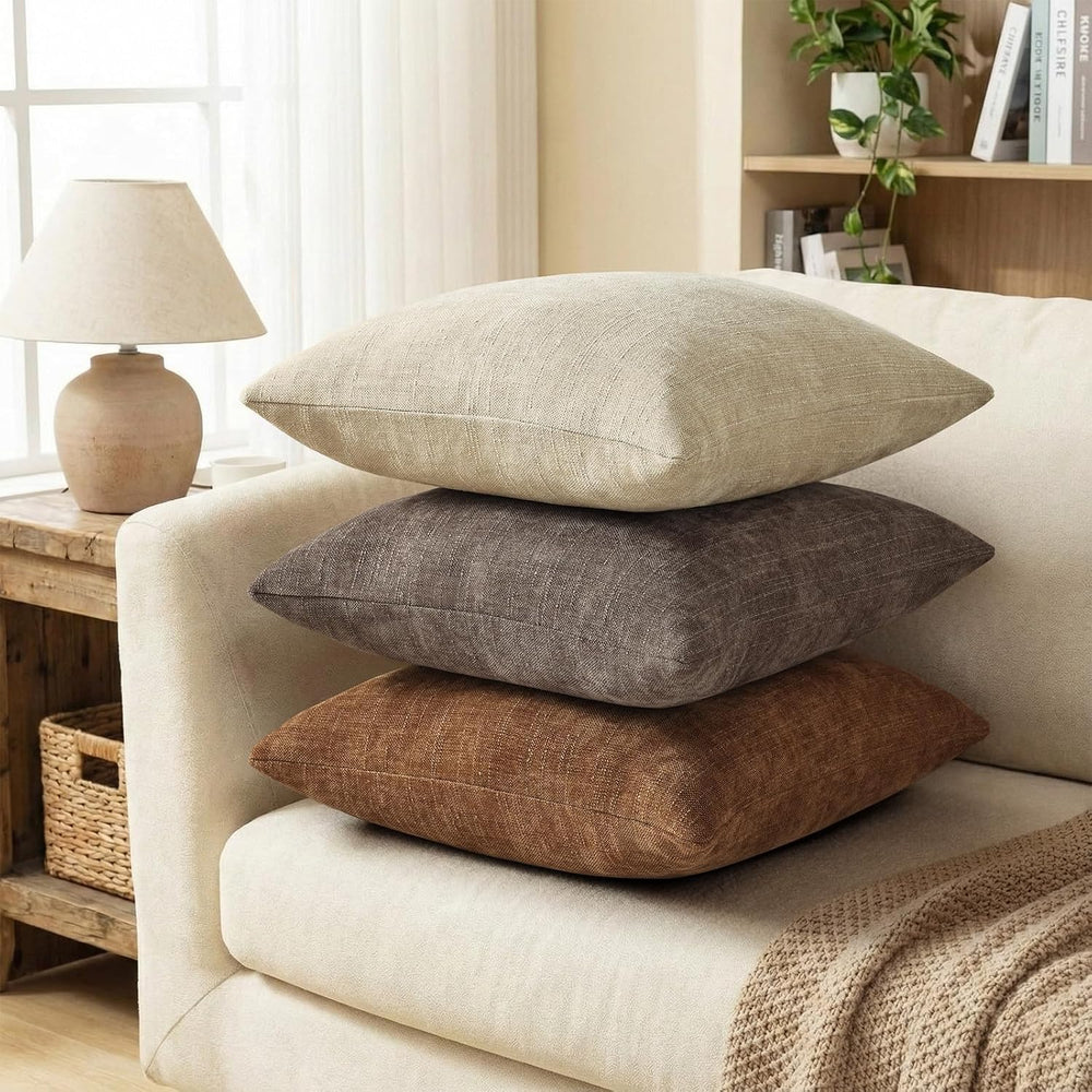 decorUhome Chenille Decorative Throw Pillow Covers 24x24 Set of 2, Tan