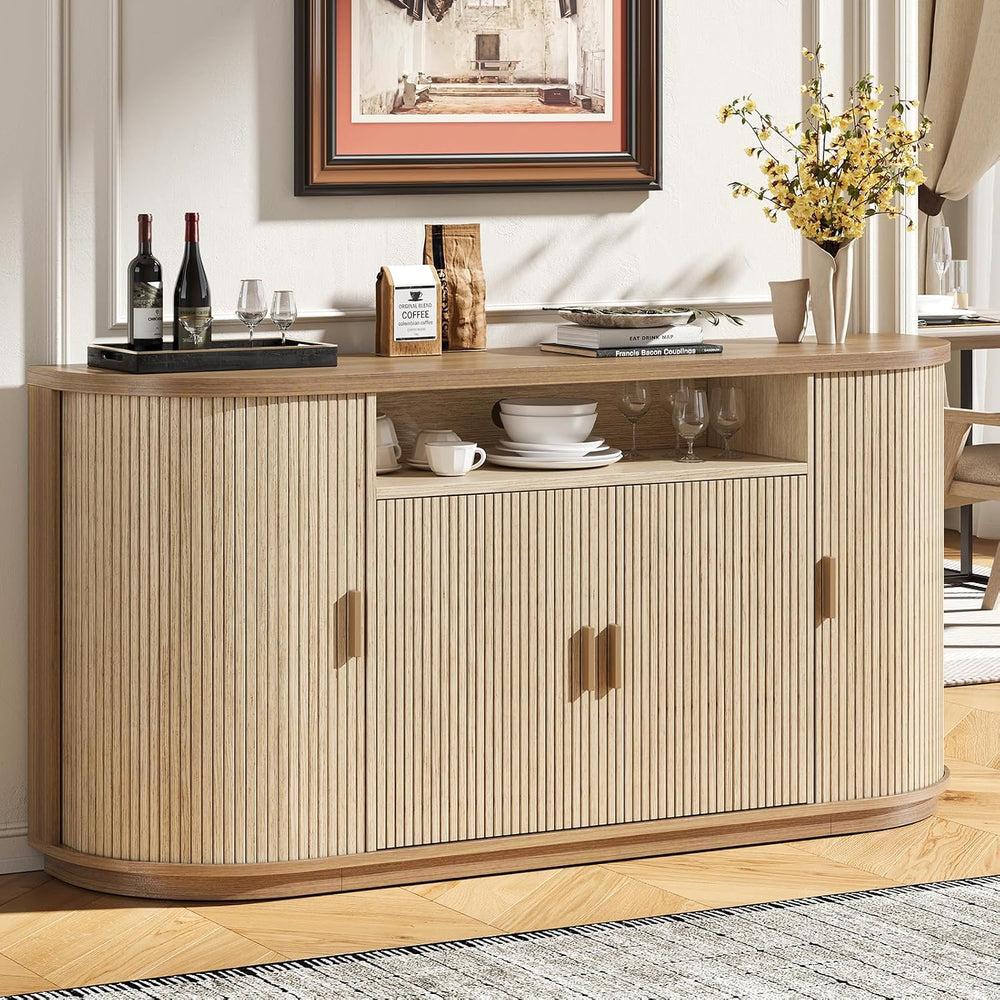 ONBRILL 63"Sideboard Buffet Cabinet with Storage,Modern Fluted Credenza,Oak